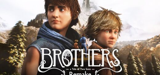 Promotional art for Brothers: A Tale of Two Sons Remake showing the two brothers with a mountain castle in the background